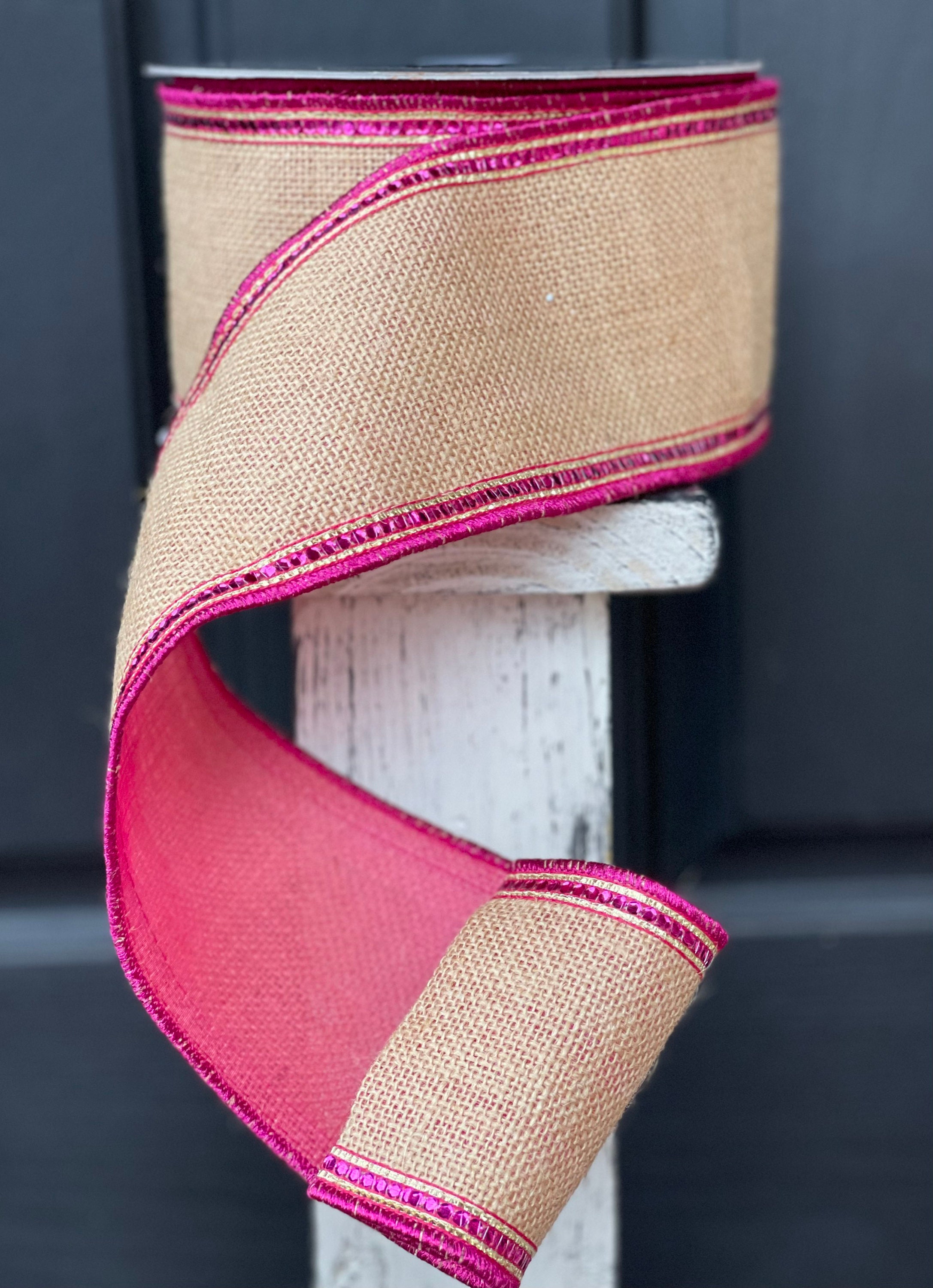 Wired Pink Burlap Ribbon, Pink Burlap Ribbon, Solid Pink Ribbon for Spring  Summer 4 Inches X 10 Yards 