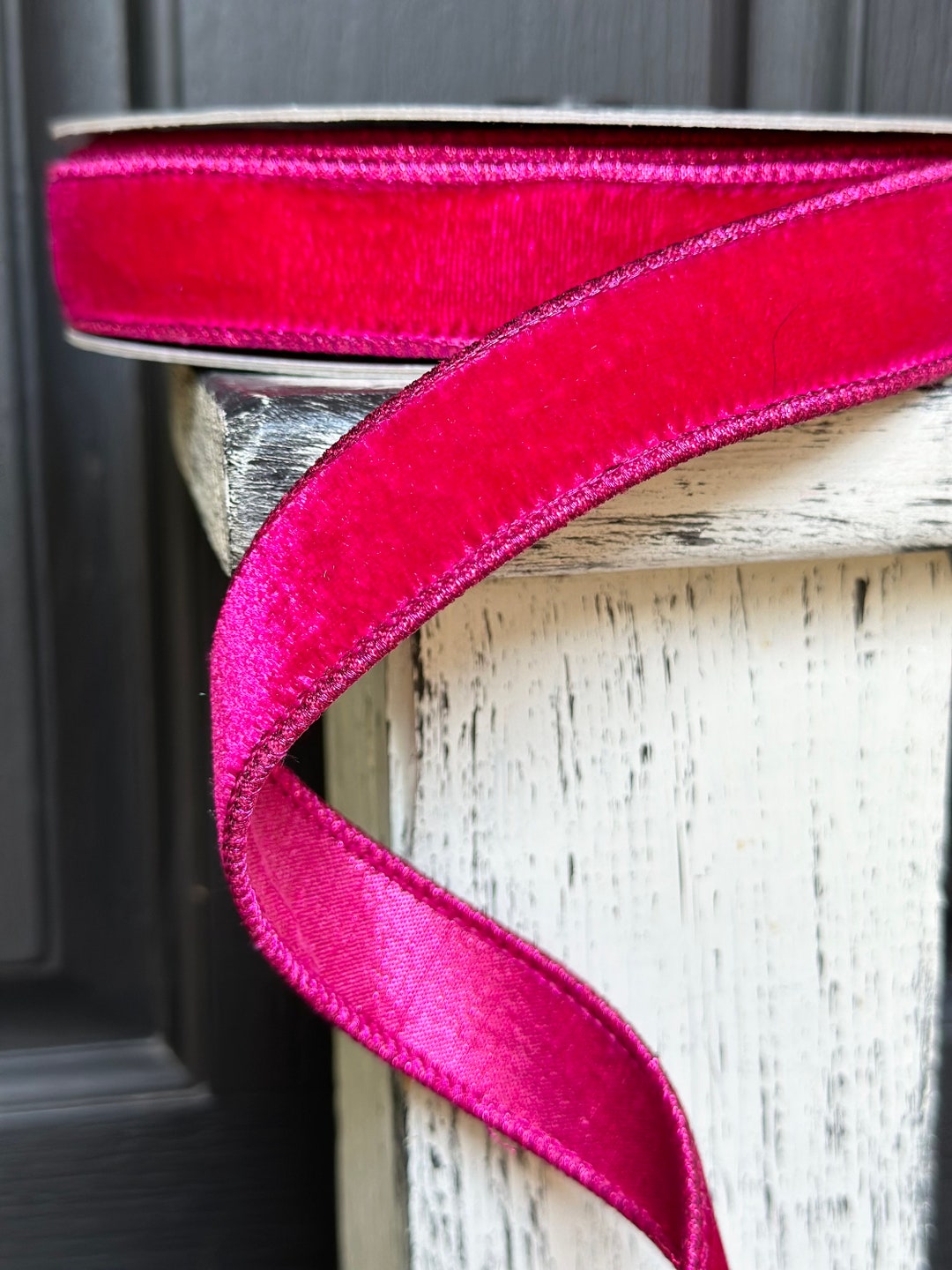 1 Inch Dark Pink Velvet Luster Ribbon, Designer Velvet Ribbon, Wired ...