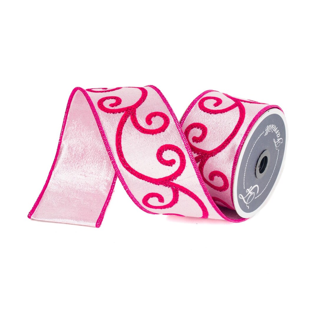Pink Swirl Ribbons 2.5 Inch Pink Velvety Swirls Farrisilk Ribbon, 10 Yards, Pink on Pink ...