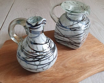 Perla Edition Set of 2 Jugs - Mexican, White & Dark Silver | Creamer Jugs | Oil Vinegar Jugs