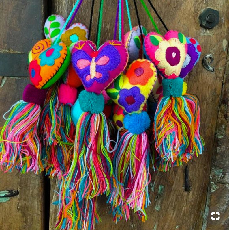 Christmas Mexican heart Frida Kahlo stars ornaments Set of image 0