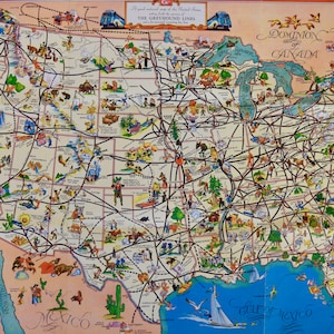 1940 Líneas de autobús galgo originales Good Natured Mapa de los Estados Unidos