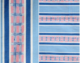 Tissu rayé bleu + rose / années 40 années 1930 Vintage Feedsack / Surf Mod coton ferme Quilting & couture complet sac de farine / Upcycle : 46 "x 36 »