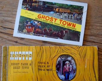vintage Knott’s Berry Farm Ghost Town Amusement Park Cartes postales / Lot de 2: Dossier souvenir des années 1960+Livre de cartes postales des années 1950/ Buena Park, Californie