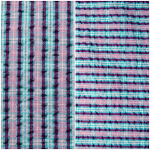 Blau karierte Seersucker Rest / 60er Jahre Vintage Türkis & Lila gestreifter Baumwollstoff / unbenutzt Quilten Nähen Handwerk Material: 44 "x 18,5" Bild 1