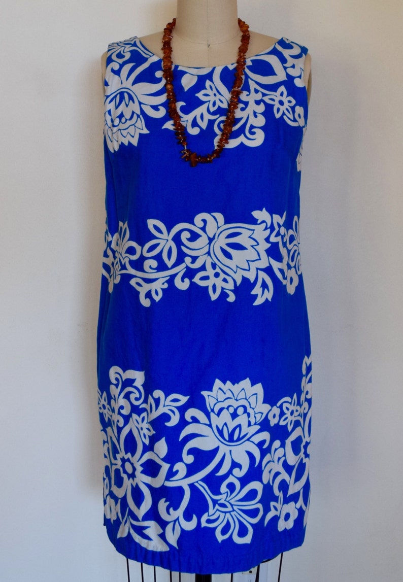 Vintage 1950s Hawaiian Dress 50s Miss Hawaii Sun Dress Tropical Blue Aloha Floral Summer Dress Beach Cover Up Kamehameha Garment Co.