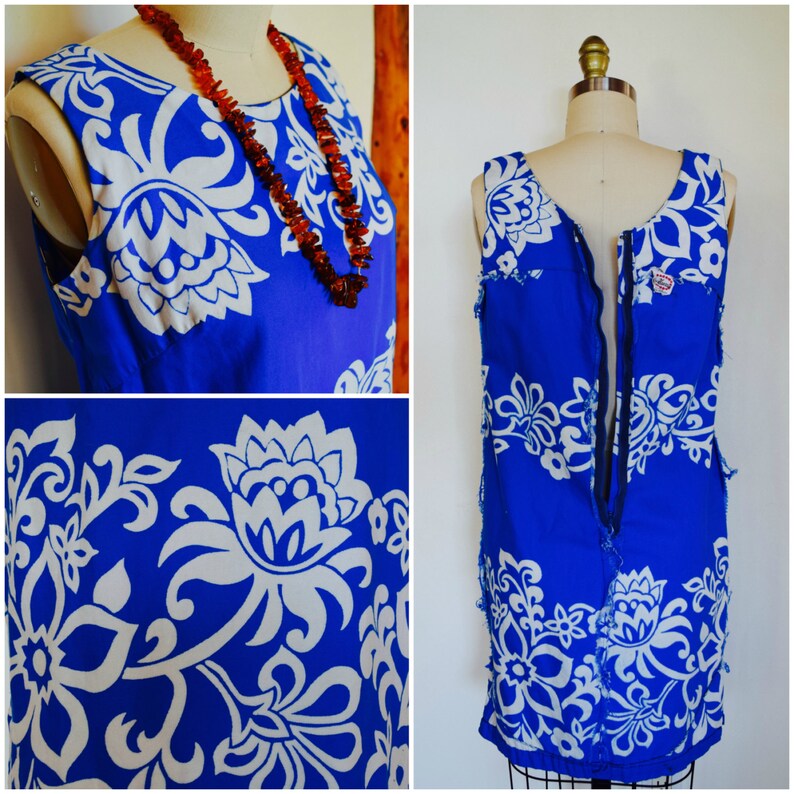 Vintage 1950s Hawaiian Dress 50s Miss Hawaii Sun Dress Tropical Blue Aloha Floral Summer Dress Beach Cover Up Kamehameha Garment Co.