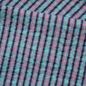 Blau karierte Seersucker Rest / 60er Jahre Vintage Türkis & Lila gestreifter Baumwollstoff / unbenutzt Quilten Nähen Handwerk Material: 44 "x 18,5" Bild 9