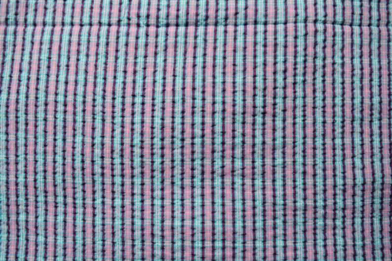 Blau karierte Seersucker Rest / 60er Jahre Vintage Türkis & Lila gestreifter Baumwollstoff / unbenutzt Quilten Nähen Handwerk Material: 44 "x 18,5" Bild 4