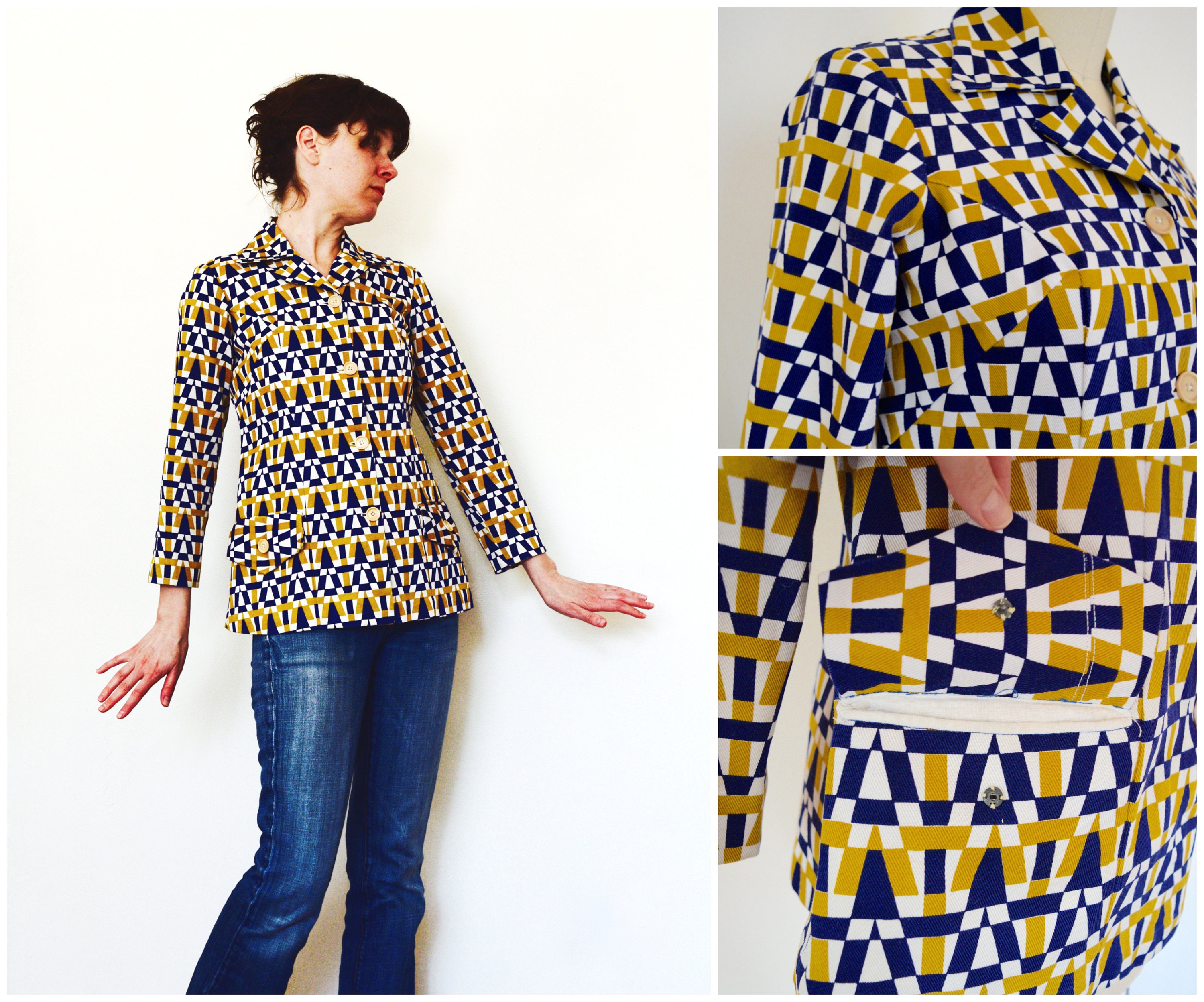Vintage 60s 70s Mod Jacket/ Midcentury Modern Geometric Print Blazer ...