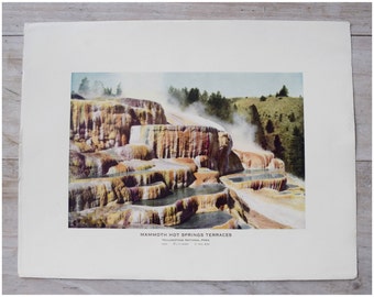 Haynes Yellowstone Print/ 1920s-30s vintage Lithograph/ 1887 Mammoth Hot Springs Photograph/ National Park Historic Print/ Unframed 13"x10 »