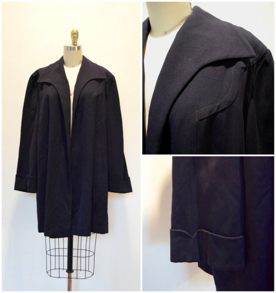 1940s-50s Navy Blue Vintage Swing Coat/ Mrs. Mais… - image 6