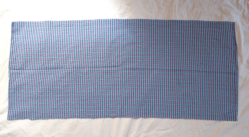 Blau karierte Seersucker Rest / 60er Jahre Vintage Türkis & Lila gestreifter Baumwollstoff / unbenutzt Quilten Nähen Handwerk Material: 44 "x 18,5" Bild 2