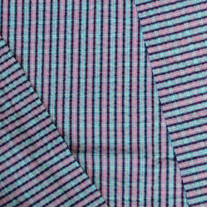 Blau karierte Seersucker Rest / 60er Jahre Vintage Türkis & Lila gestreifter Baumwollstoff / unbenutzt Quilten Nähen Handwerk Material: 44 "x 18,5" Bild 8