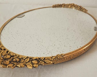 Vintage Matson T50 Gold Finish Rose Vanity Tray | Hollywood Regency Mirror