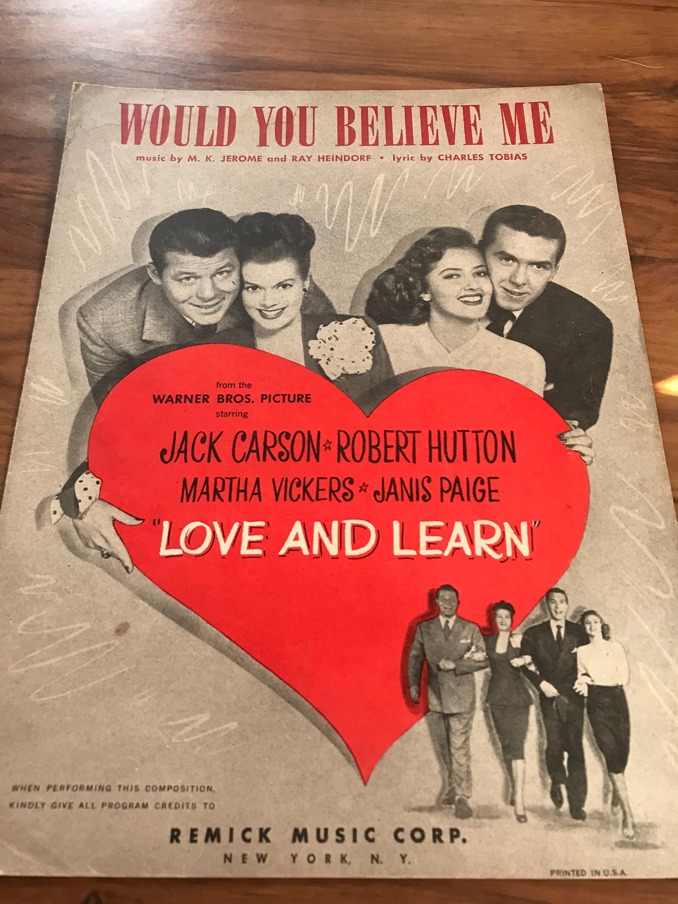 Would You Believe Me Love And Learn Sheet Music 1947 Etsy