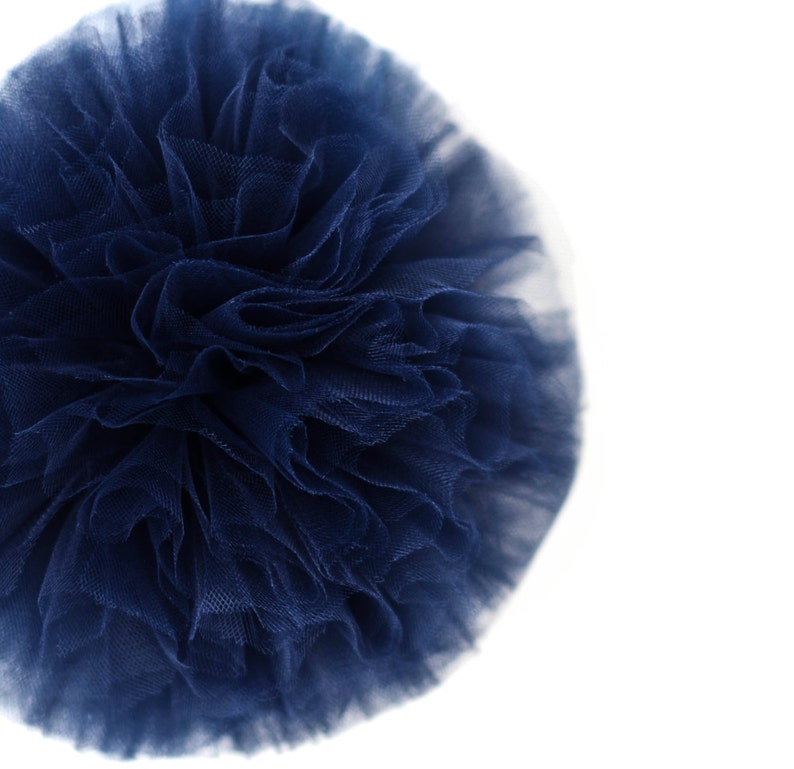 Navy blue tulle pom poms / wedding party decorations / birthday party pompoms / nursery decor / weddings decor / kids room / blue poms image 1