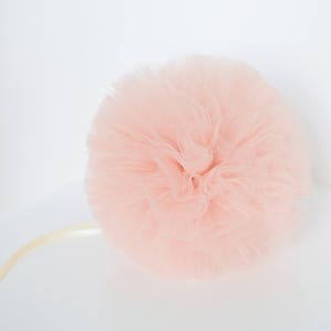 Pale peach tulle pom poms party decorations various sizes wedding, birthday, nurser, kids room, photo  backdrop,baby shower fall decorations