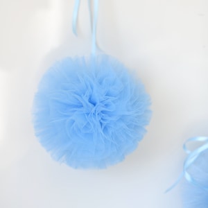 Light blue tulle pompom with shimmer / wedding party decorations pom poms / boys birthday decor