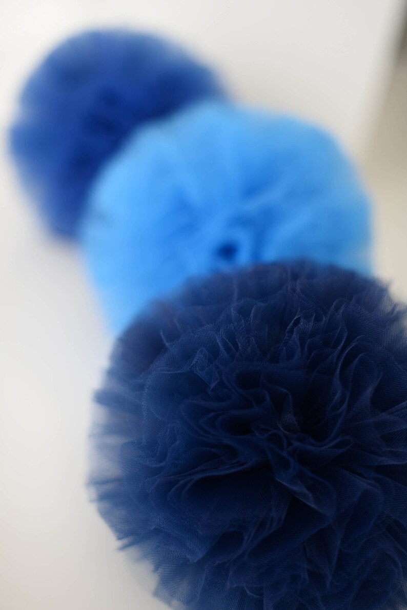 Navy blue tulle pom poms / wedding party decorations / birthday party pompoms / nursery decor / weddings decor / kids room / blue poms image 9