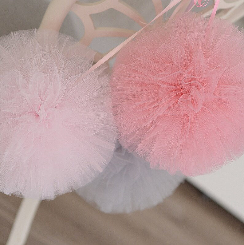 2 medium and 3 small tulle pom pom set wedding party decorations pom poms value set your colors