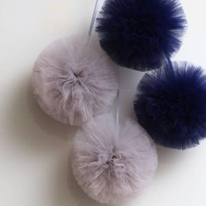 Navy blue tulle pom poms / wedding party decorations / birthday party pompoms / nursery decor / weddings decor / kids room / blue poms image 2