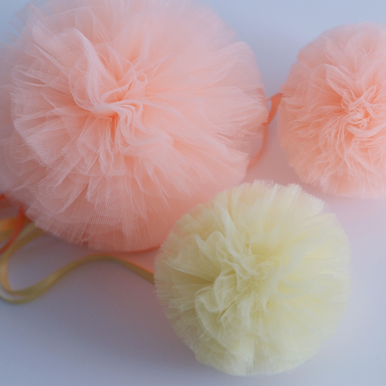 2 medium and 3 small tulle pom pom set wedding party decorations pom poms value set your colors