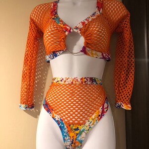 Exotic swimsuit, 2pc, Neon orange, multi color,