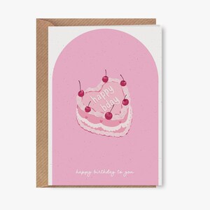 Carte de joyeux anniversaire • Carte de voeux pliée respectueuse de l'environnement • Carte d'anniversaire A6 • Papier recyclé • Enveloppe kraft côtelée • Gâteau cœurs