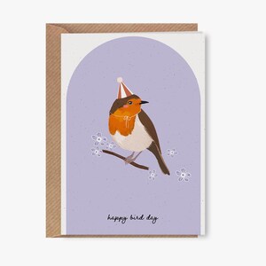 Carte Happy Bird Day • Carte de voeux pliée respectueuse de l'environnement • Carte d'anniversaire A6 • Intérieur vierge • Papier recyclé • Enveloppe kraft nervurée