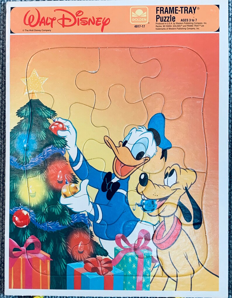 Vtg kids 4 Jigsaw puzzles Walt DISNEY Golden frame tray Etsy