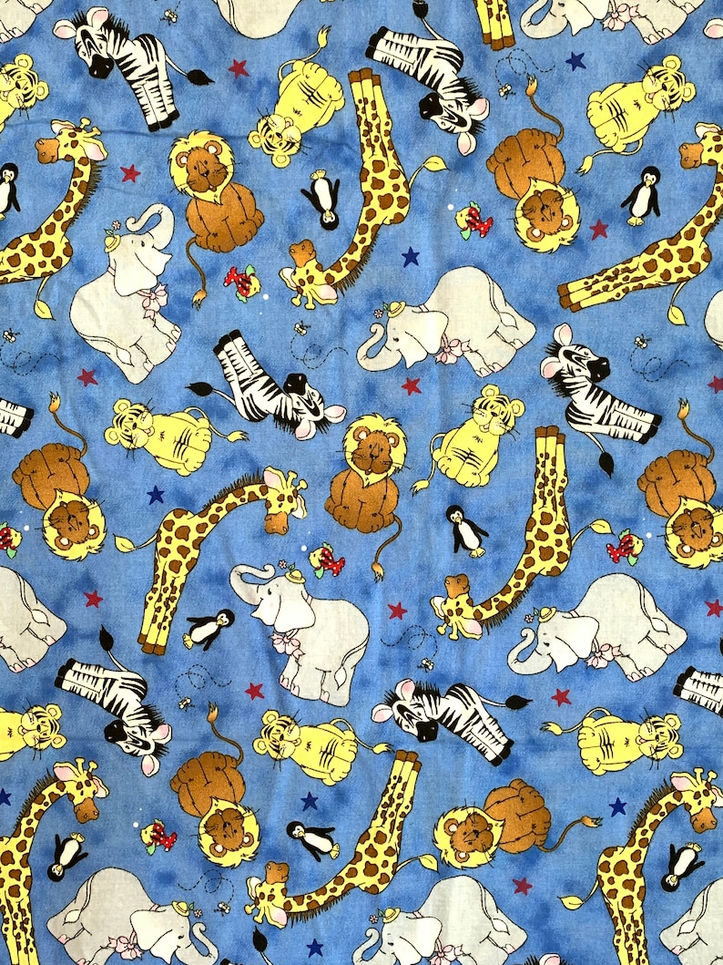 Pre-WASHED Nursey fabric COUNTING Two by Two ANIMALS toss Print on Blue 100/% Cotton Patty Reed Designs\u2122\u00a9Laurie Campbell La-di-draw