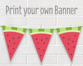 Watermelon Party Banner: Printable Summer Birthday Bunting (PDF)