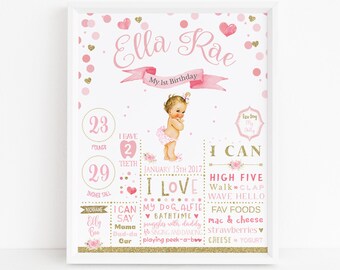 First Birthday Poster, Pink and Gold Confetti, Vintage Baby First Birthday Milestone Sign, 1st Birthday Chalkboard Sign, 1st Birthday Poster