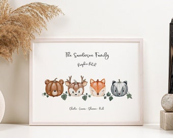 Pumpkin Patch Family Portrait - Pumpkin Printable Print - Pumpkin Family Portrait - Personalized Family Wall Art - Pumpkin Animals Family