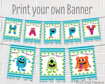 Monster Birthday Banner - Monster Party Banner - Monsters Birthday Bunting - Monsters Party Banner