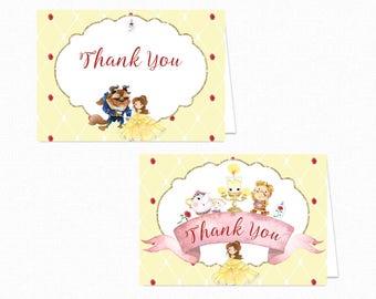 Printable Beauty and the Beast Thank You Card - Printable Instant Download - Beauty and the Beast Thank You Card - Belle Thank You Card