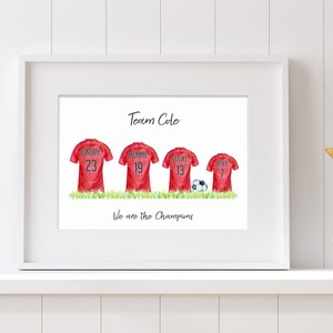 Football Shirt Family Personalised Print - Custom Family Illustration - Football Fan Art - Father&#39;s Day Gift - Family Name Sign - Football