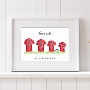 Personalised Football Family Print - Custom Illustration - Football Fan Art - Dad&#39;s Team Name Sign