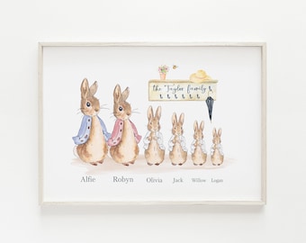 Peter Rabbit Family Portrait - Personalised Print - Family Illustration - Personalized Family Wall Art, Housewarming Gift, Christmas gift