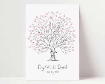 Albero Delle Impronte Matrimonio - Tela 30x40cm Con Timbri Per Firma Ospiti, Idea Regalo Nuziale