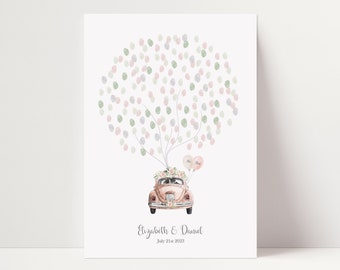 Wedding Fingerprint Tree  | Wedding Guest Book | Thumb Print, Printable Fingerprint Tree | Personalised Alternative Guest Book | Vintage Car