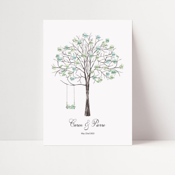 Árbol de huellas dactilares de boda / Libro de invitados de boda / Impresión de pulgar - Árbol de huellas dactilares imprimible / Libro de invitados alternativo personalizado / Columpio