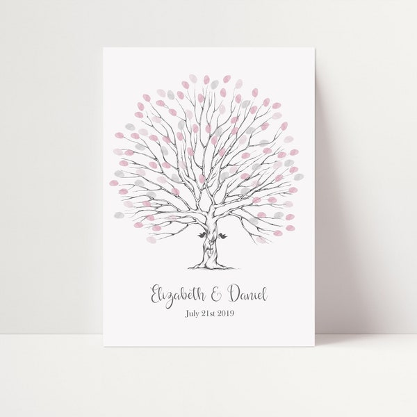 Hochzeit Fingerabdruckbaum | Hochzeits-Gästebuch | Fingerabdruck - Baum des Fingerabdrucks | Personalisiertes Alternatives Gästebuch | Liebe Vögel