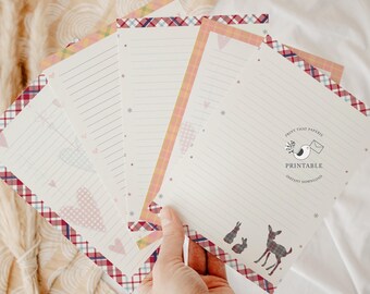 Writing Paper - Letter Writing Set - Notes - Journal Page - DIY Printable - Scrapbook - Tartan Deer