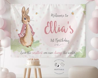 Flopsy Rabbit 1st Birthday Backdrop - Peter Rabbit Party Welcome Sign - DIY Printable