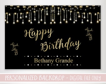 21st Birthday Backdrop - Black and Gold Backdrop - Printable Backdrop - Personalized Backdrop - Adult Party Banner - 21st Birthday Banner