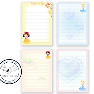 Afdrukbaar schrijfpapier - briefpapier - briefschrijfset - Sneeuwwitje Doornroosje notitiepapier - dagboekpagina's - scrapbookingpapier