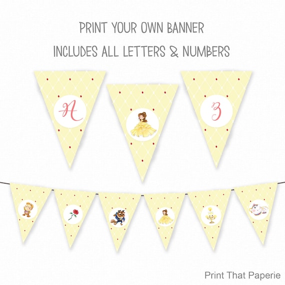 Beauty and the Beast Birthday Banner - Belle Party Banner - Beauty and the Beast Birthday Bunting - Princess Party Banner Il_570xn
