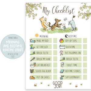 Kids Morning Bedtime Routine Charts | Printable Checklist | Instant Download | Premade & Blank Charts, Daily Responsibility, Winnie The Pooh